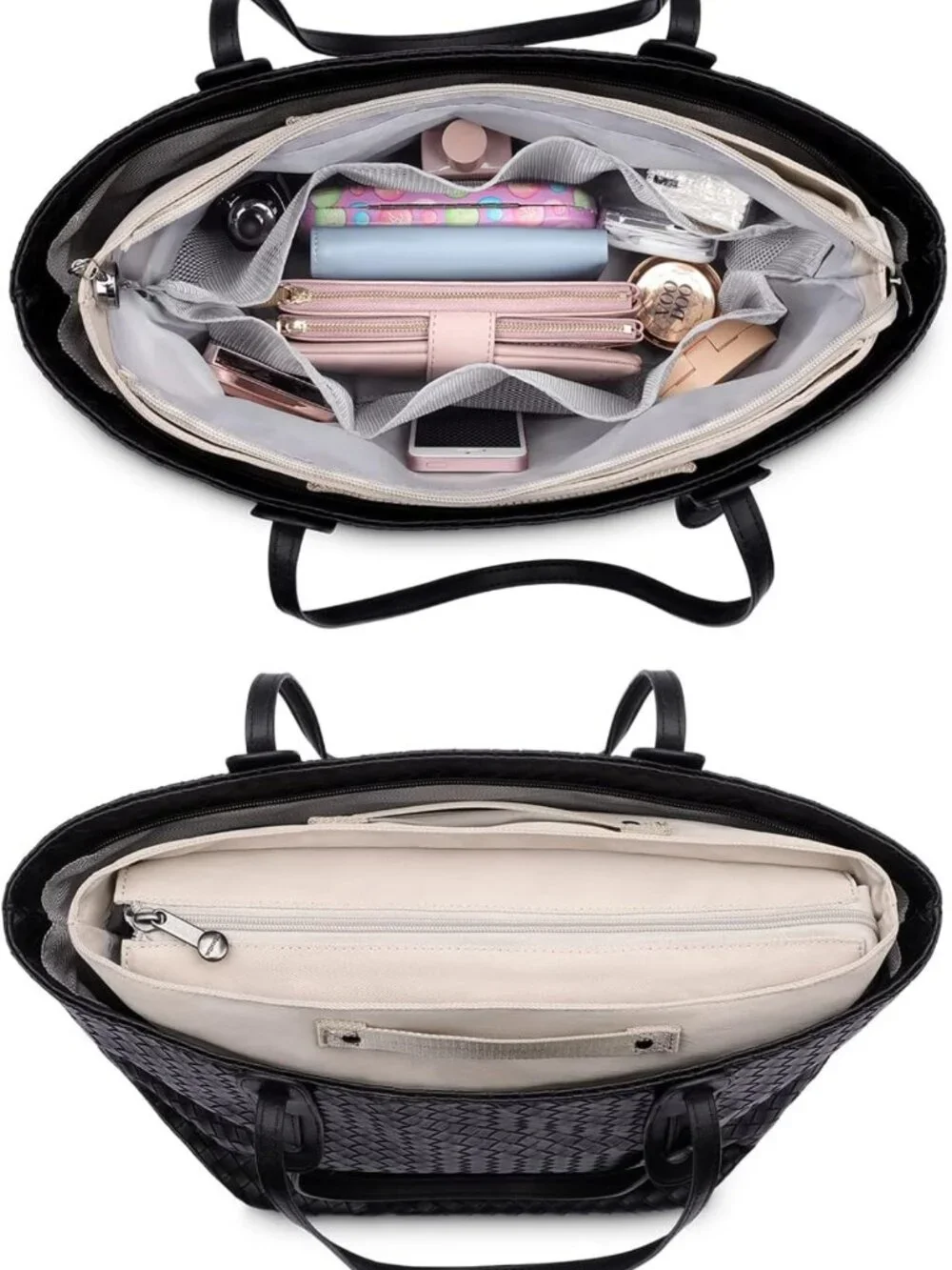 Zippered Handbag Organizer Insert with 15 Pockets for Tote Bags & Purses